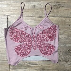 Pink Butterfly Embroidered Women's Top